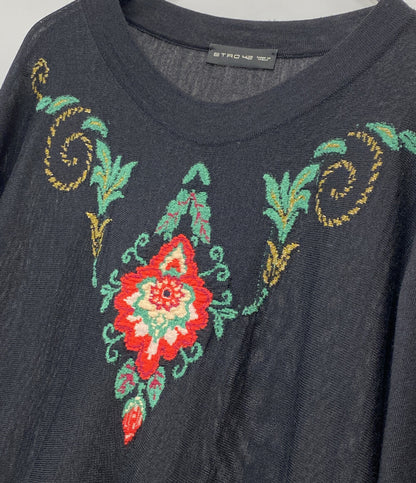 ETRO 長袖ニットワンピース Aライン ウールシルク ブラック レディース SIZE 42 エトロ