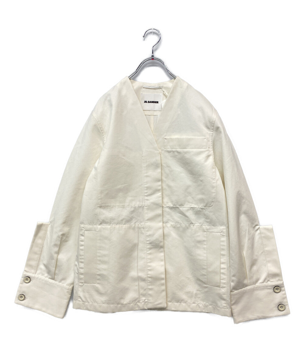 美品 Jil sander ノーカラージャケット J02BN0154 ホワイト レディース SIZE 32 ジルサンダー