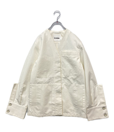 美品 Jil sander ノーカラージャケット J02BN0154 ホワイト レディース SIZE 32 ジルサンダー