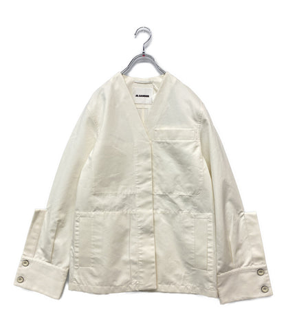 美品 Jil sander ノーカラージャケット J02BN0154 ホワイト レディース SIZE 32 ジルサンダー