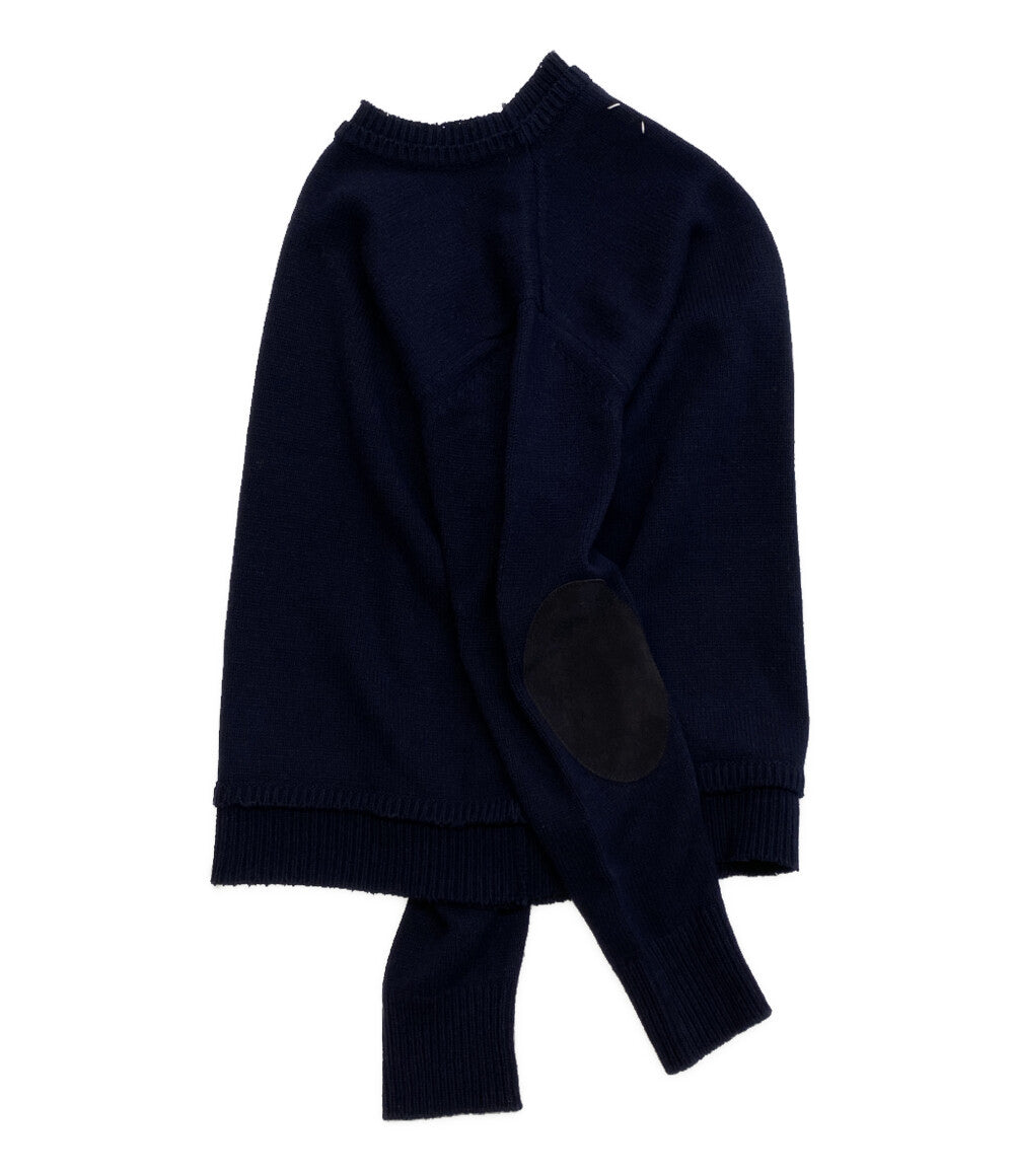 美品✨メゾンマルジェラ クルーネックニット レザーエルボーパッチ ブルー系 XL Maison Margiela エルボーパッチニット 5G Elbow Patch Crew Neck Knit