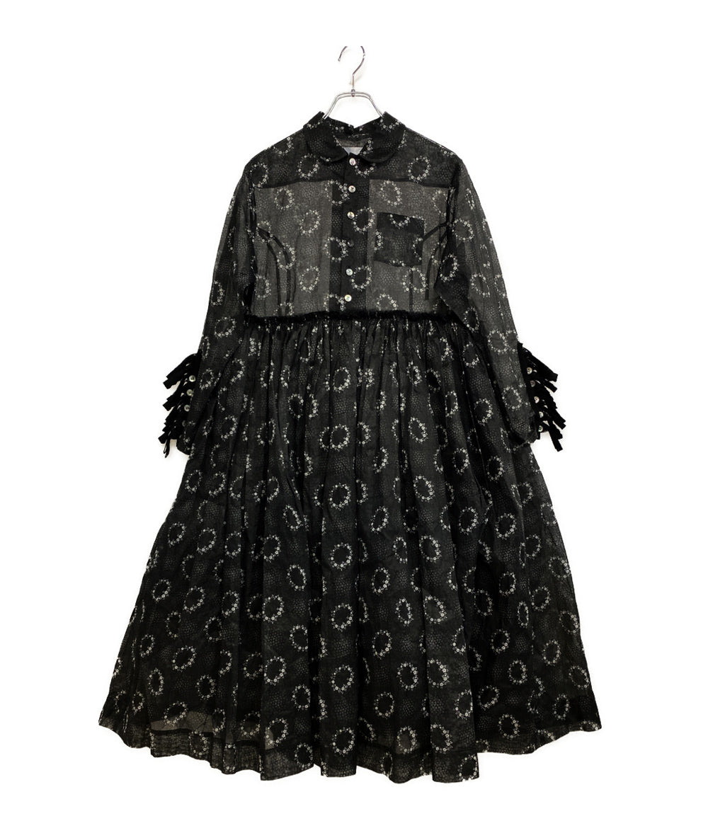 tao COMME des GARCONS フラワーリースプリント丸襟ギャザードレス 2022SS TI-O001 レディース SIZE M タオ コムデギャルソン