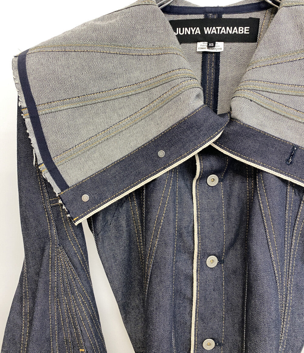美品 JUNYA WATANABE 立体裁断パワーショルダーデニムジャケット 24ss レディース SIZE XS ジュンヤワタナベ