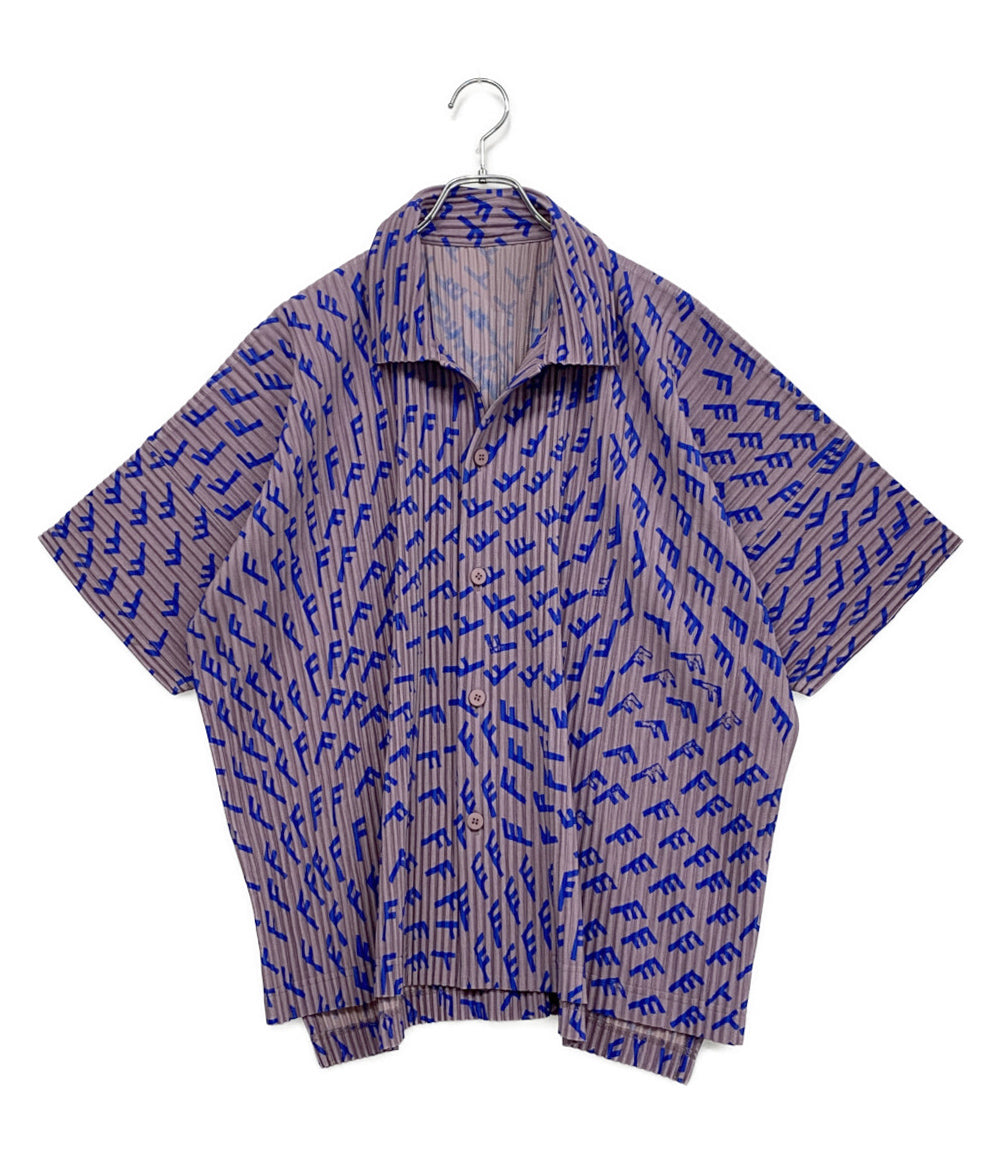 HOMME PLISSE ISSEY MIYAKE 半袖シャツ 総柄 Fロゴ HP51JJ386 メンズ SIZE 2 オム プリッセ イッセイミヤケ