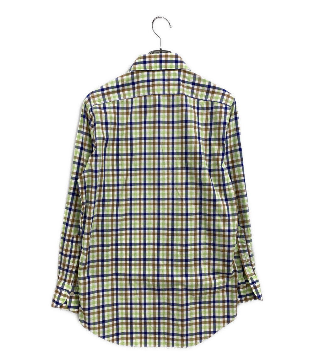 美品 Finamore Napoli 長袖シャツ ホリゾンタルカラー ギンガムチェック メンズ SIZE M フィナモレ