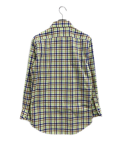 美品 Finamore Napoli 長袖シャツ ホリゾンタルカラー ギンガムチェック メンズ SIZE M フィナモレ