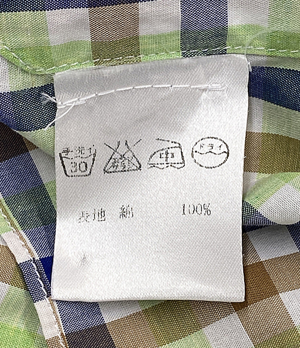 美品 Finamore Napoli 長袖シャツ ホリゾンタルカラー ギンガムチェック メンズ SIZE M フィナモレ
