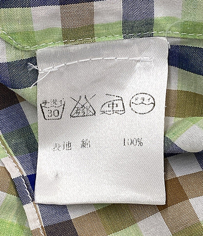 美品 Finamore Napoli 長袖シャツ ホリゾンタルカラー ギンガムチェック メンズ SIZE M フィナモレ