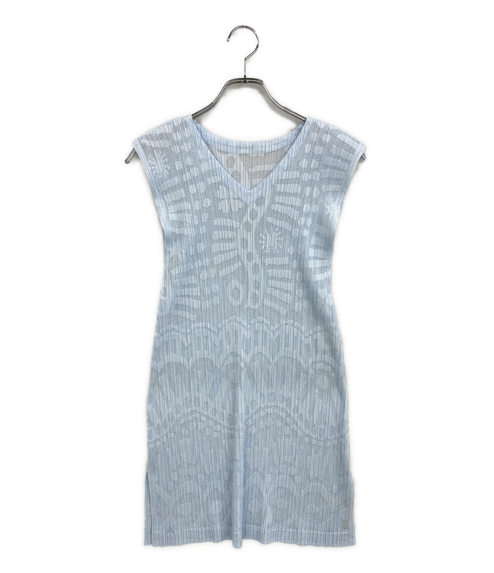 美品 PLEATS PLEASE ノースリーブワンピース 総柄スリーブレスメッシュチュニック PP61-JT745 レディース SIZE 3 プリーツプリーズ