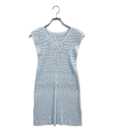美品 PLEATS PLEASE ノースリーブワンピース 総柄スリーブレスメッシュチュニック PP61-JT745 レディース SIZE 3 プリーツプリーズ