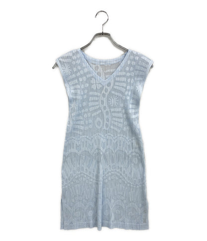 美品 PLEATS PLEASE ノースリーブワンピース 総柄スリーブレスメッシュチュニック PP61-JT745 レディース SIZE 3 プリーツプリーズ
