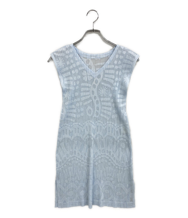 美品 PLEATS PLEASE ノースリーブワンピース 総柄スリーブレスメッシュチュニック PP61-JT745 レディース SIZE 3 プリーツプリーズ