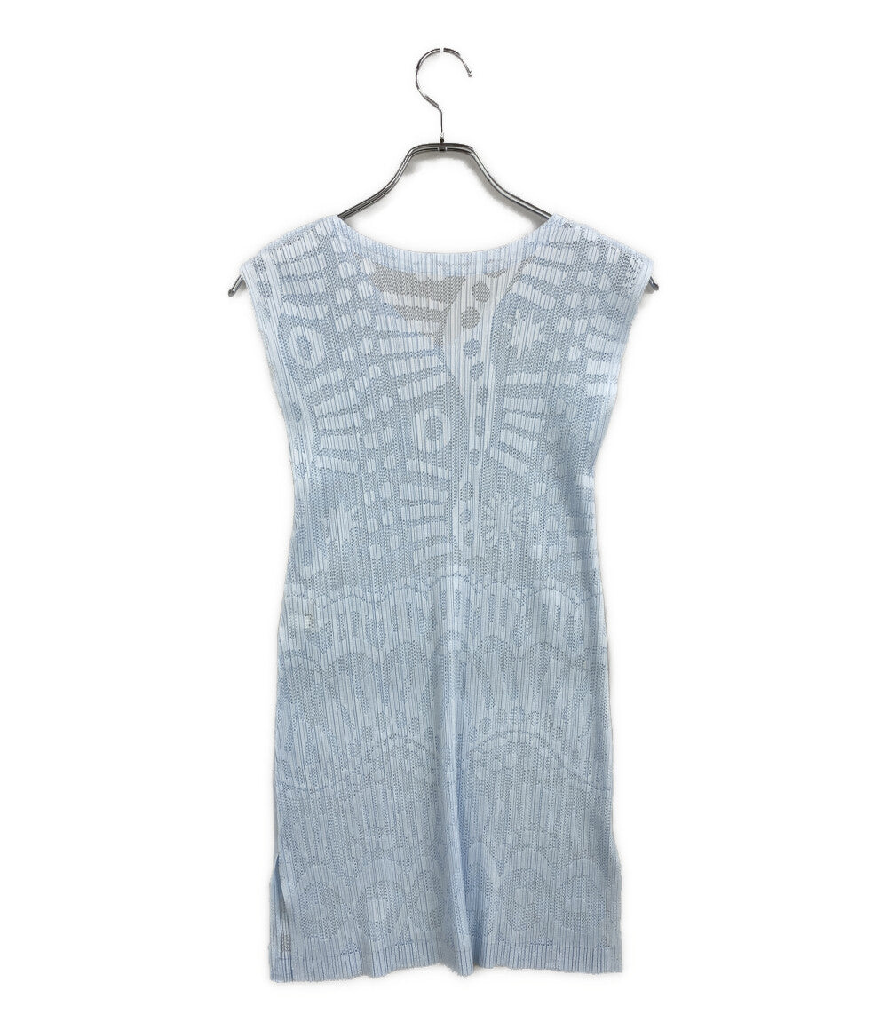 美品 PLEATS PLEASE ノースリーブワンピース 総柄スリーブレスメッシュチュニック PP61-JT745 レディース SIZE 3 プリーツプリーズ