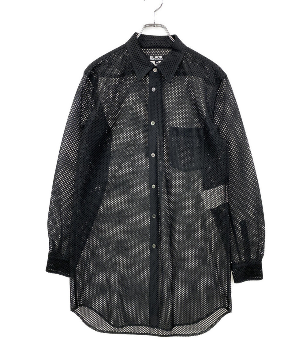 美品 BLACK COMME des GARCONS 長袖シャツ 2026SS LSメッシュシャツ 1Q-B016 メンズ SIZE M ブラックコムデギャルソン