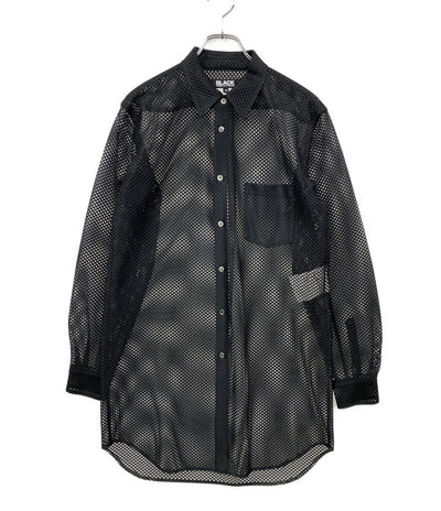 美品 BLACK COMME des GARCONS 長袖シャツ 2026SS LSメッシュシャツ 1Q-B016 メンズ SIZE M ブラックコムデギャルソン