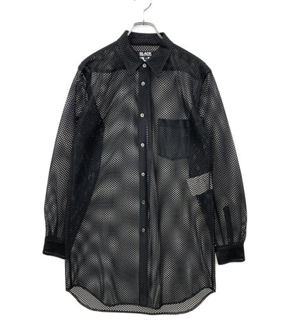 美品 BLACK COMME des GARCONS 長袖シャツ 2026SS LSメッシュシャツ 1Q-B016 メンズ SIZE M ブラックコムデギャルソン