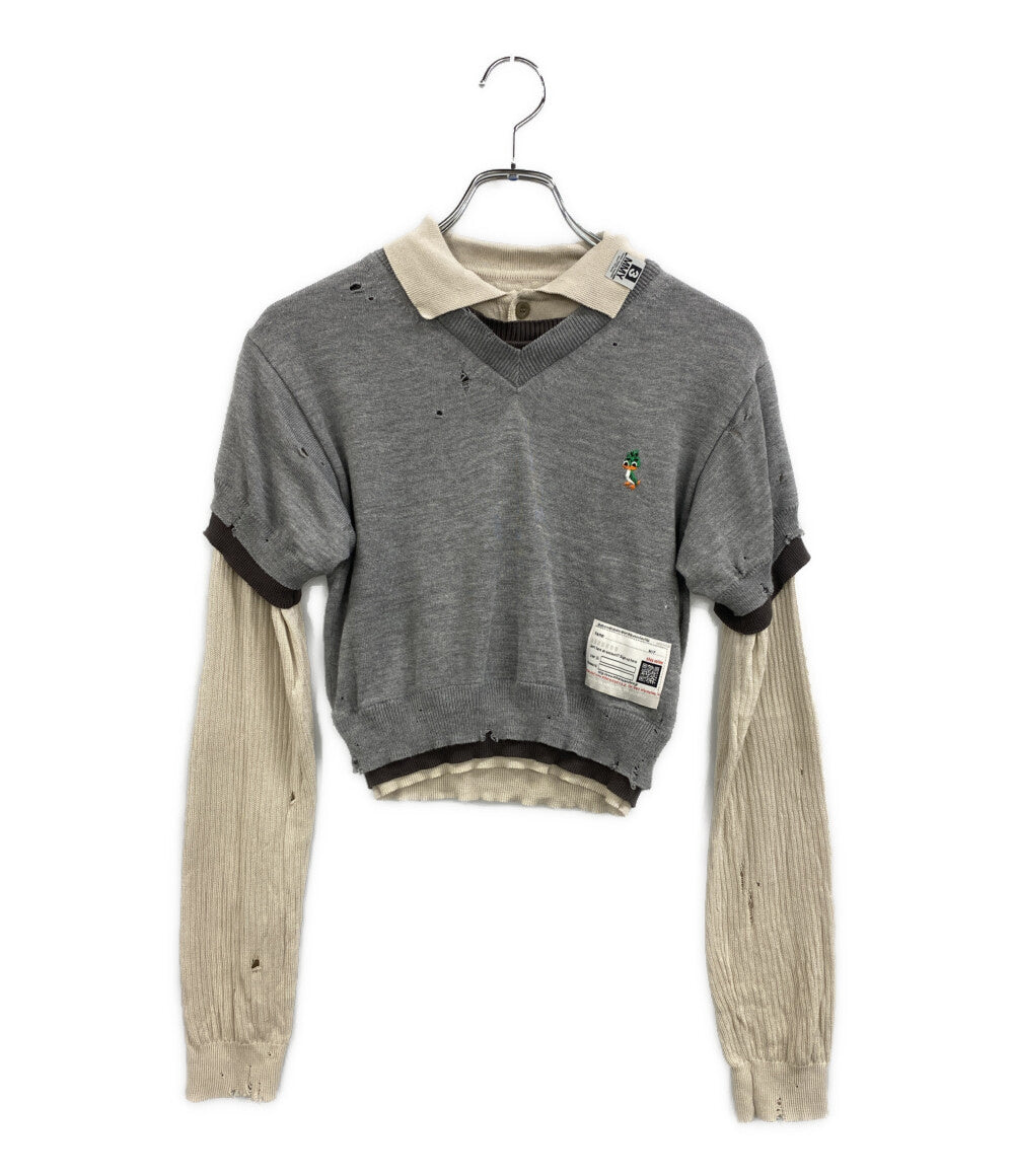 美品 MIHARA YASUHIRO ニット トリプルレイヤードセーター グレー B16SW522 レディース SIZE 36 メゾン ミハラヤスヒロ