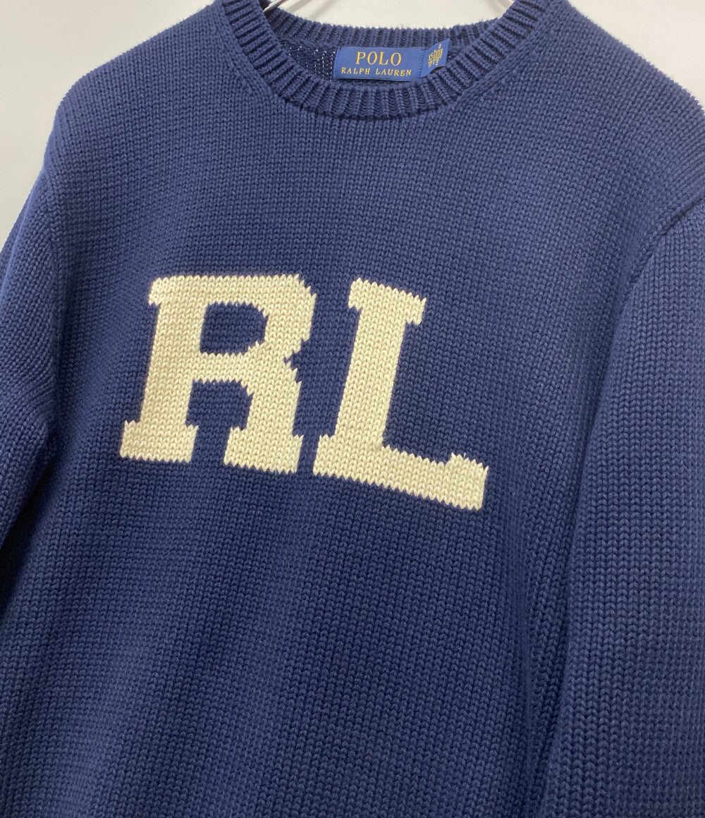 美品 POLO RALPH LAUREN ニット RLロゴ ネイビー メンズ SIZE XS ポロ・ラルフローレン