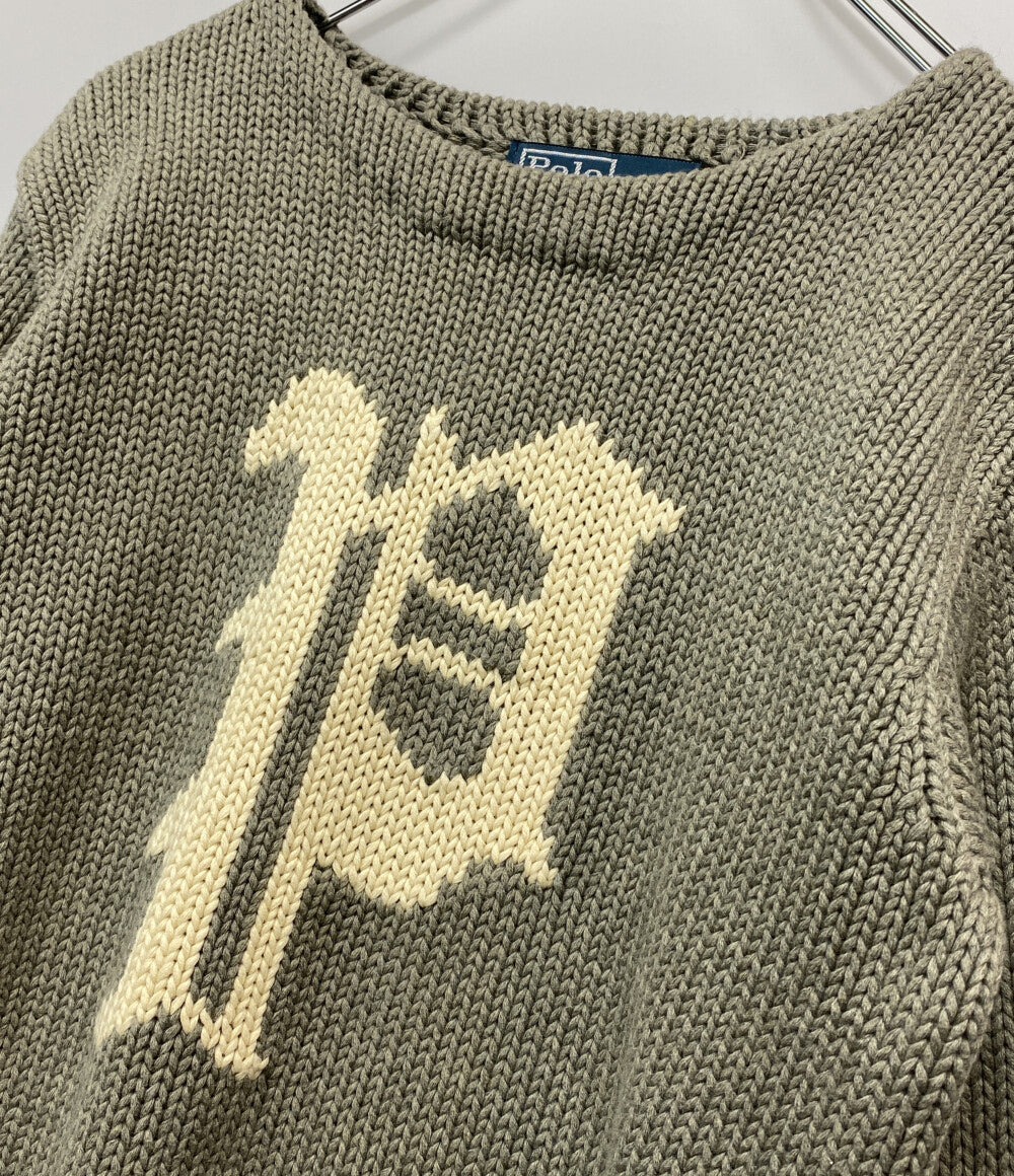 美品 POLO RALPH LAUREN ニット Pロゴ グレー メンズ SIZE XS ポロ・ラルフローレン