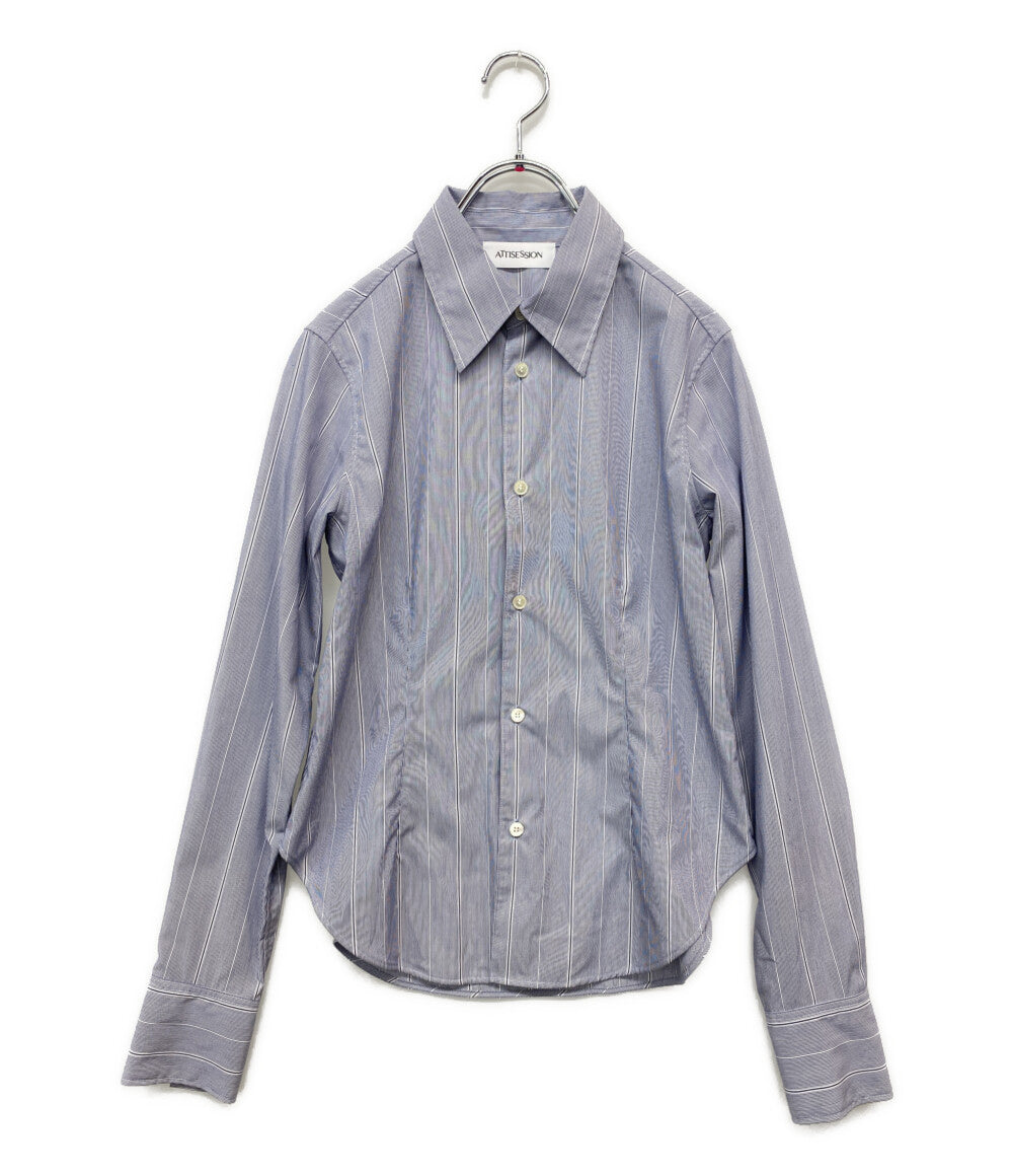 美品 ATTISESSION アティセッション コットンストライプスリムシャツ レディース SIZE -