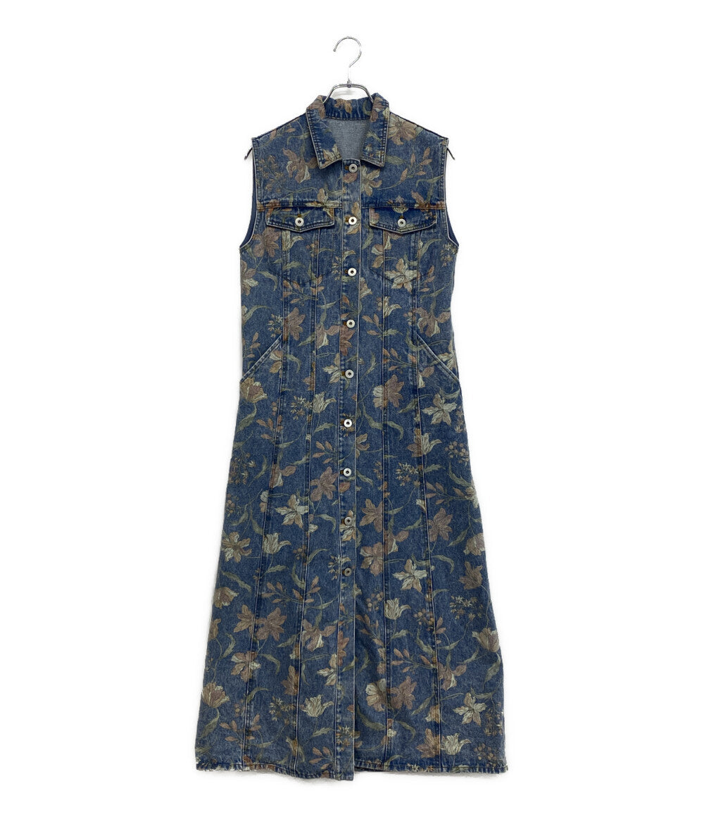 美品 アメリ ノースリーブワンピース 花柄 デニム 0125105911220 レディース SIZE S AMERI