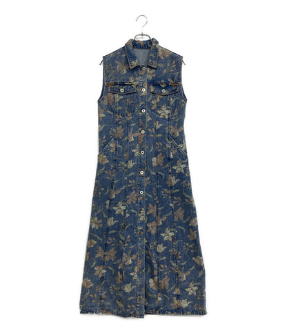美品 アメリ ノースリーブワンピース 花柄 デニム 0125105911220 レディース SIZE S AMERI