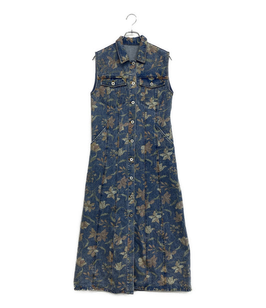 美品 AMERI アメリ ノースリーブワンピース 花柄 デニム 0125105911220 レディース SIZE S