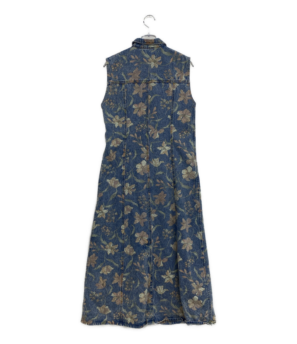 美品 アメリ ノースリーブワンピース 花柄 デニム 0125105911220 レディース SIZE S AMERI