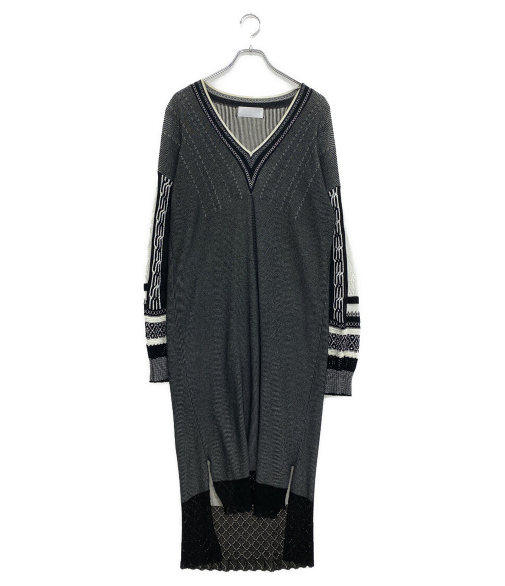 マメクロゴウチ 長袖ワンピース モノクロ MM20PS-KN714 レディース SIZE 1 Mame Kurogouchi