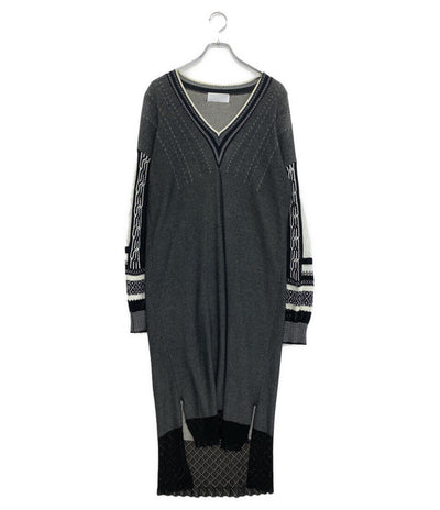 マメクロゴウチ 長袖ワンピース モノクロ MM20PS-KN714 レディース SIZE 1 Mame Kurogouchi