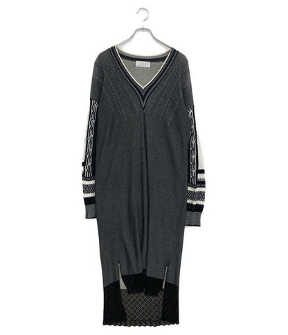 マメクロゴウチ 長袖ワンピース モノクロ MM20PS-KN714 レディース SIZE 1 Mame Kurogouchi
