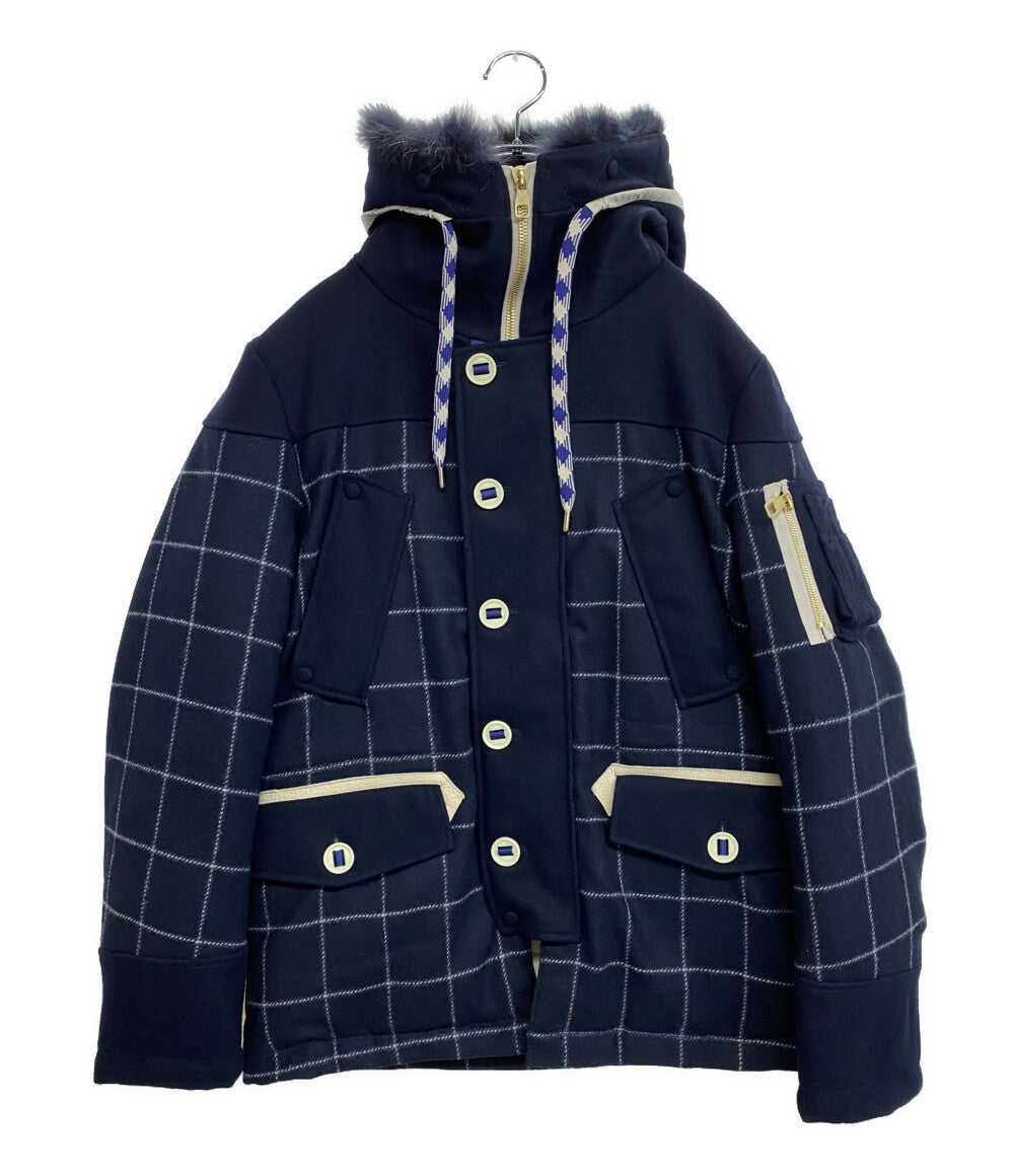 A(LeFRUDE)E アレフルード ダウンジャケット ウール ネイビー チェック メンズ SIZE M