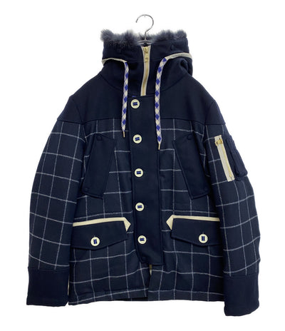 A(LeFRUDE)E アレフルード ダウンジャケット ウール ネイビー チェック メンズ SIZE M