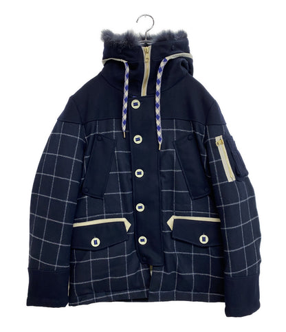 A(LeFRUDE)E アレフルード ダウンジャケット ウール ネイビー チェック メンズ SIZE M