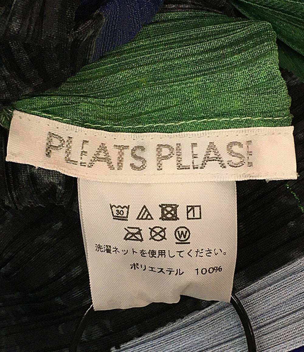 プリーツプリーズ 美品 長袖ワンピース マルチカラー ブルー グリーン PP13-JH654 レディース SIZE 4 PLEATS PLEASE