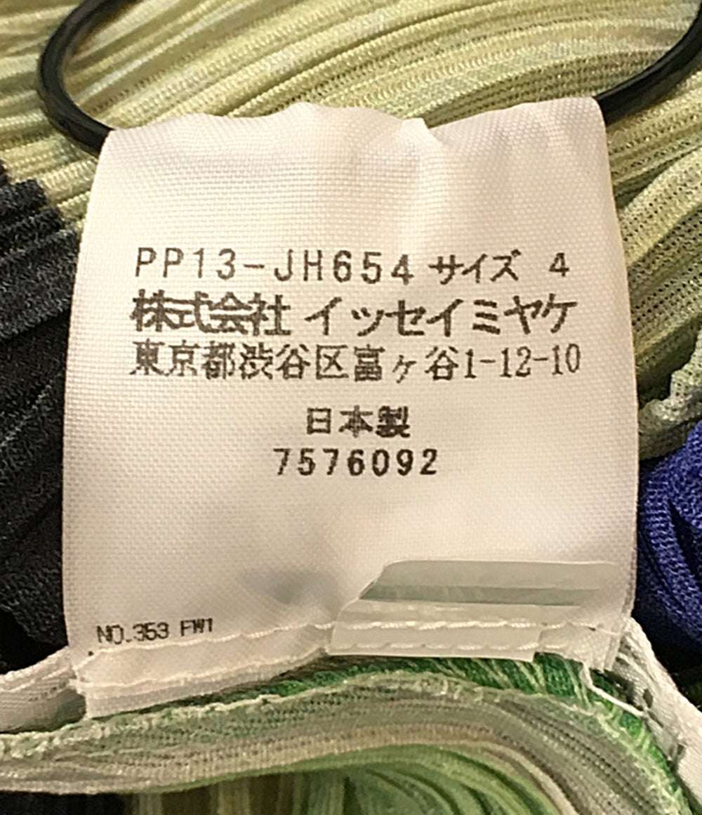 プリーツプリーズ 美品 長袖ワンピース マルチカラー ブルー グリーン PP13-JH654 レディース SIZE 4 PLEATS PLEASE