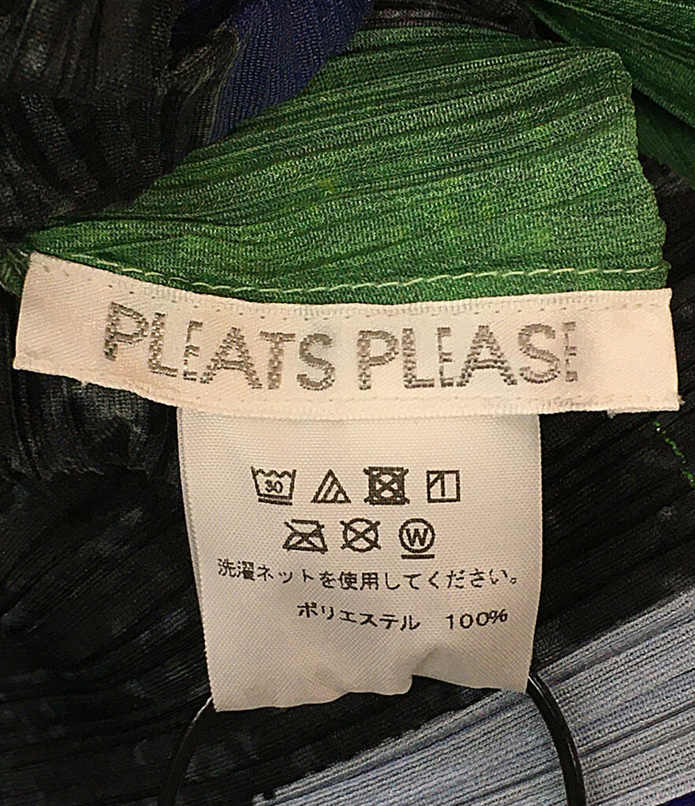 美品 PLEATS PLEASE 長袖ワンピース マルチカラー ブルー グリーン PP13-JH654 レディース SIZE 4 プリーツプリーズ