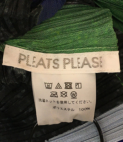 美品 PLEATS PLEASE 長袖ワンピース マルチカラー ブルー グリーン PP13-JH654 レディース SIZE 4 プリーツプリーズ