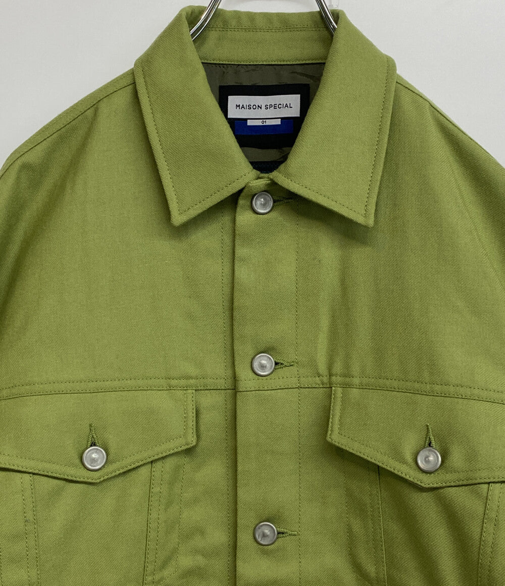 美品 MAISON SPECIAL メゾンスペシャル ジャケット カバーオール ライトグリーン Prime-Over 3rd Jacket 11242211202 メンズ SIZE 01