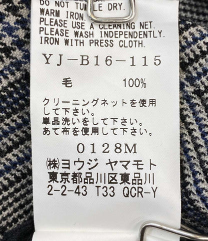 美品 Y's 長袖ロングシャツ チェック ウール グレー 2023AW YJ-B16-115 レディース SIZE 1 ワイズ