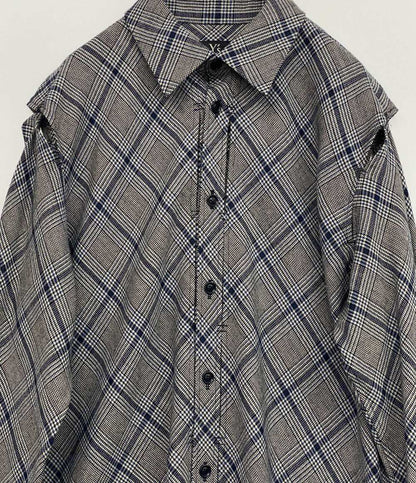 美品 Y's 長袖ロングシャツ チェック ウール グレー 2023AW YJ-B16-115 レディース SIZE 1 ワイズ