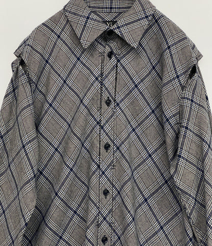 美品 Y's 長袖ロングシャツ チェック ウール グレー 2023AW YJ-B16-115 レディース SIZE 1 ワイズ