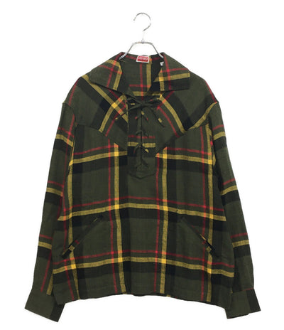 美品 KENZO 長袖シャツ Checks lace up overshirt FD55CH5149RY メンズ SIZE M ケンゾー