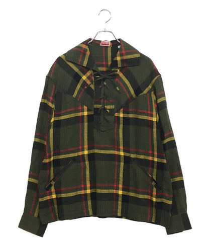 美品 KENZO 長袖シャツ Checks lace up overshirt FD55CH5149RY メンズ SIZE M ケンゾー