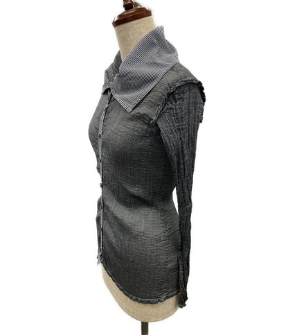 ME ISSEY MIYAKE 長袖ブラウス グレー プリーツ切替チェック柄 MI21FJ442 レディース SIZE - ミー イッセイミヤケ