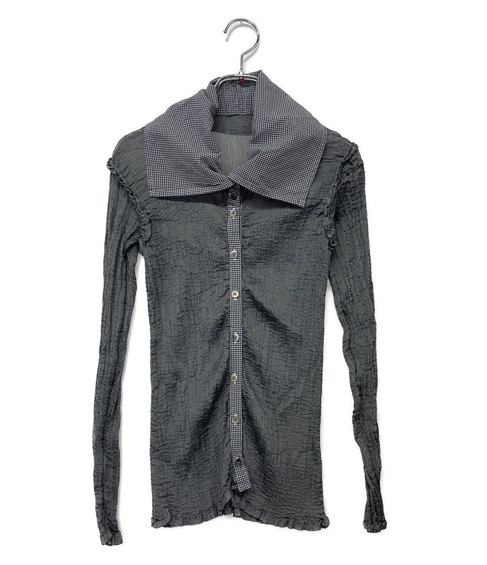 ME ISSEY MIYAKE 長袖ブラウス グレー プリーツ切替チェック柄 MI21FJ442 レディース SIZE - ミー イッセイミヤケ