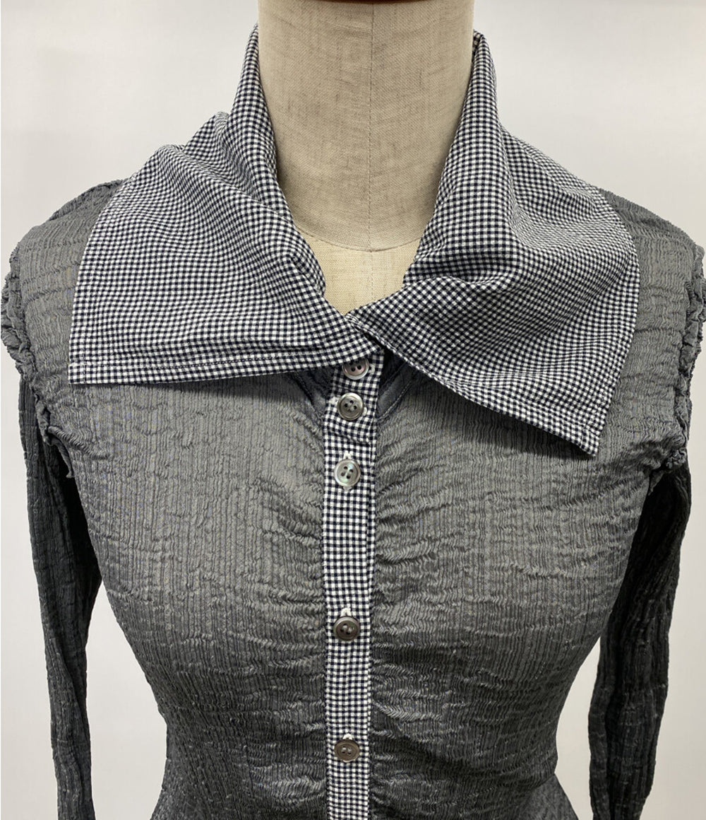 ME ISSEY MIYAKE 長袖ブラウス グレー プリーツ切替チェック柄 MI21FJ442 レディース SIZE - ミー イッセイミヤケ