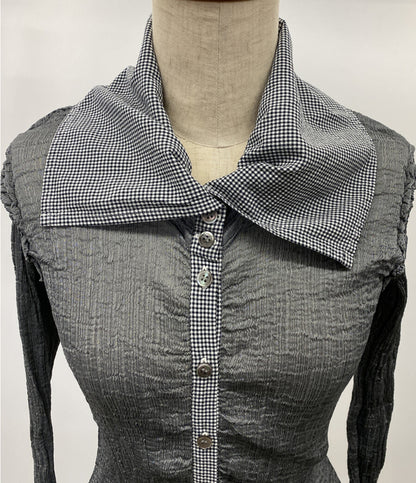 ME ISSEY MIYAKE 長袖ブラウス グレー プリーツ切替チェック柄 MI21FJ442 レディース SIZE - ミー イッセイミヤケ