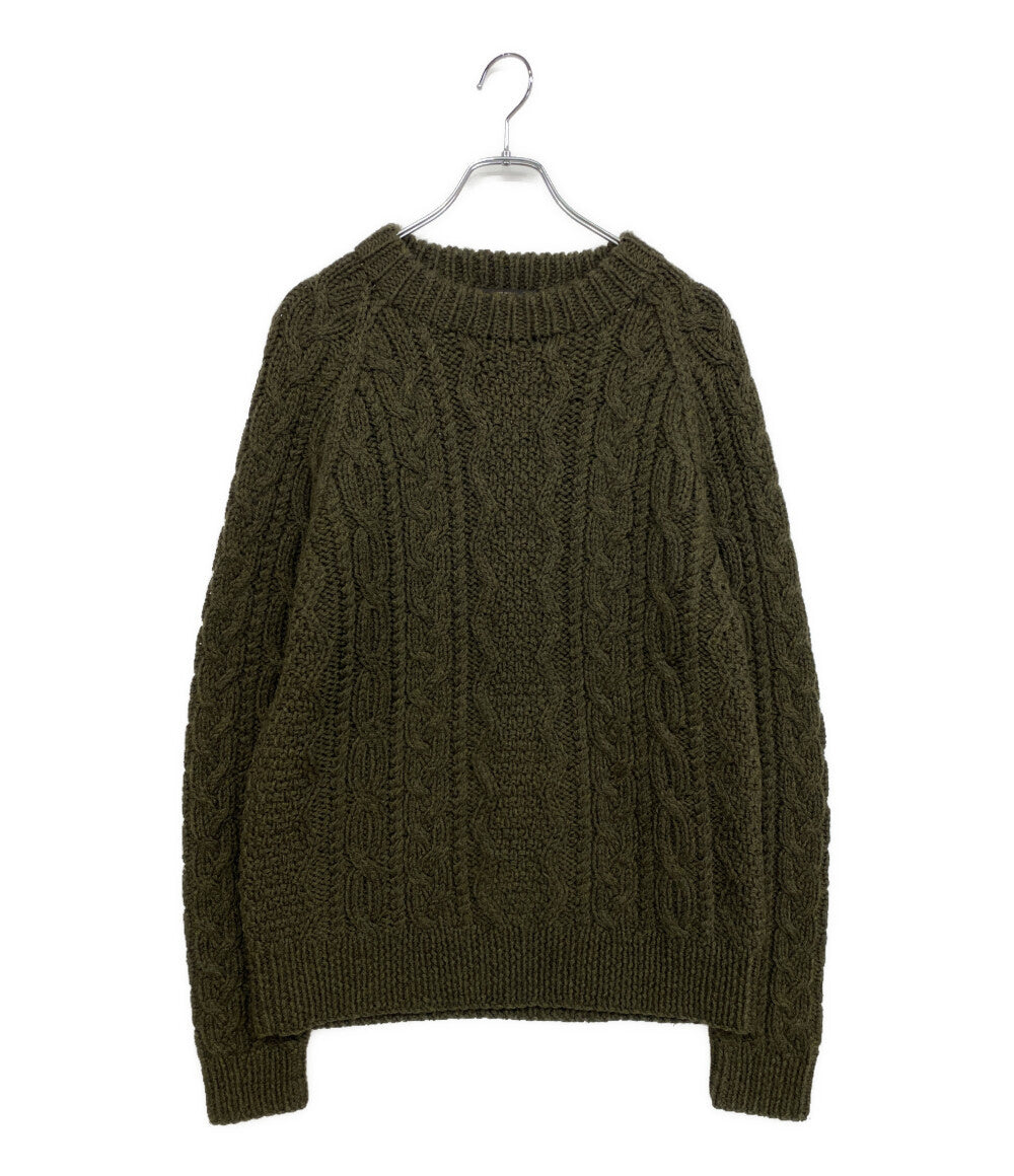 美品 RRL RALPH LAUREN ニット オールド フィッシャーマン オリーブ ケーブル ウール KR-RS-NA-4917 メンズ SIZE M ダブルアールエル