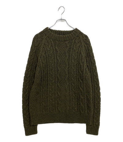 美品 RRL RALPH LAUREN ニット オールド フィッシャーマン オリーブ ケーブル ウール KR-RS-NA-4917 メンズ SIZE M ダブルアールエル